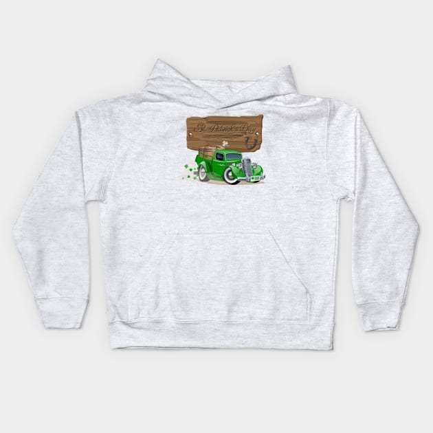 Saint Patrick's vintage cartoon truck Kids Hoodie by Mechanik